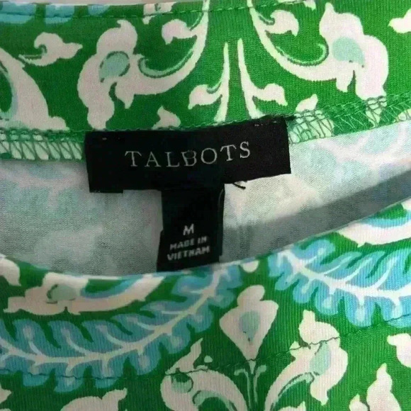 Talbots Green Blue Short Sleeve Button Detail dress Stretchy Comfy Size M (D16) - Picture 5 of 6
